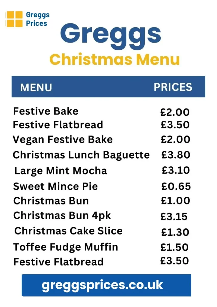 Greggs Christmas Menu